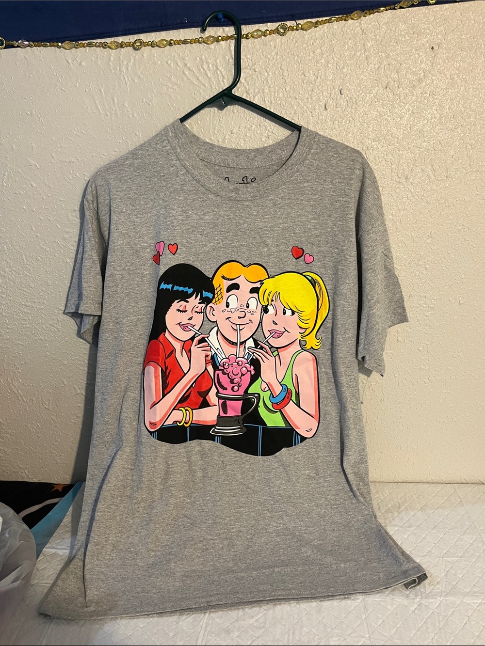 Men's Grey Crewneck Tee with Colorful Cartoon Trio Graphic